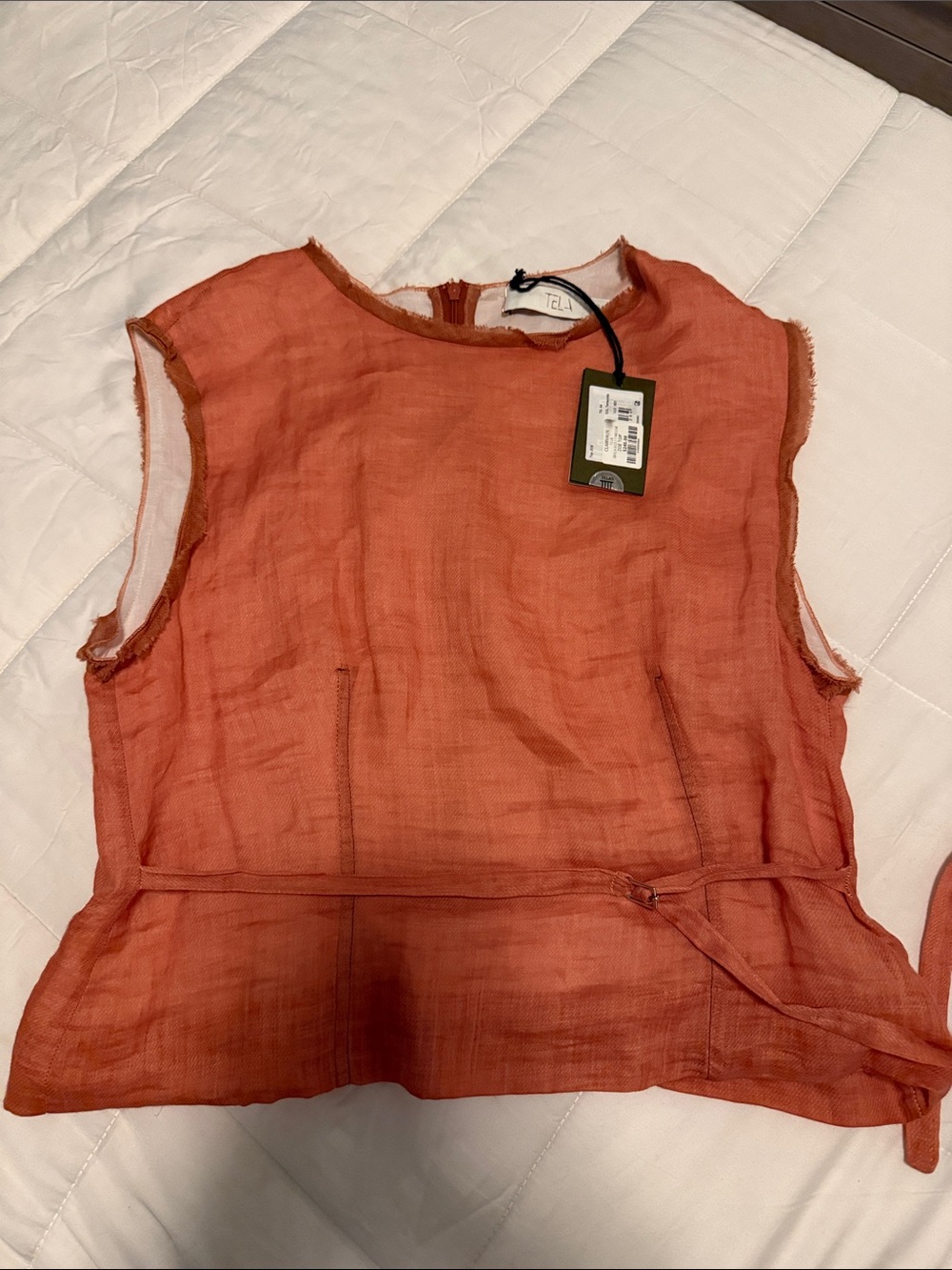 Tela Zoe Linen Blend Sleeveless Top in terracotta size 8